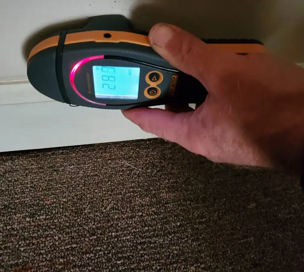 Moisture detection at baseboard during Burst Pipe Cleanup in Dinuba